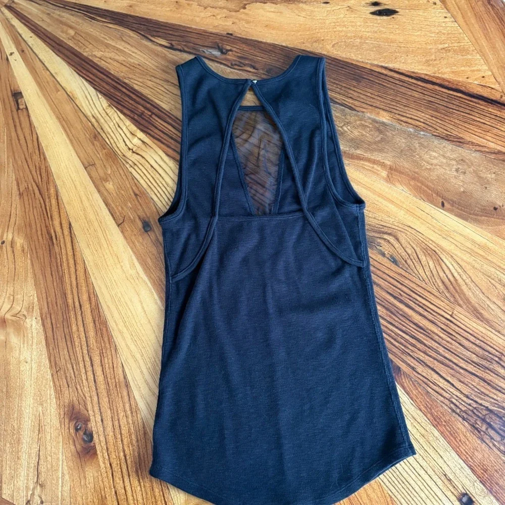 Free People Black Mesh Insert Open Back Tank Top Women's Size Medium